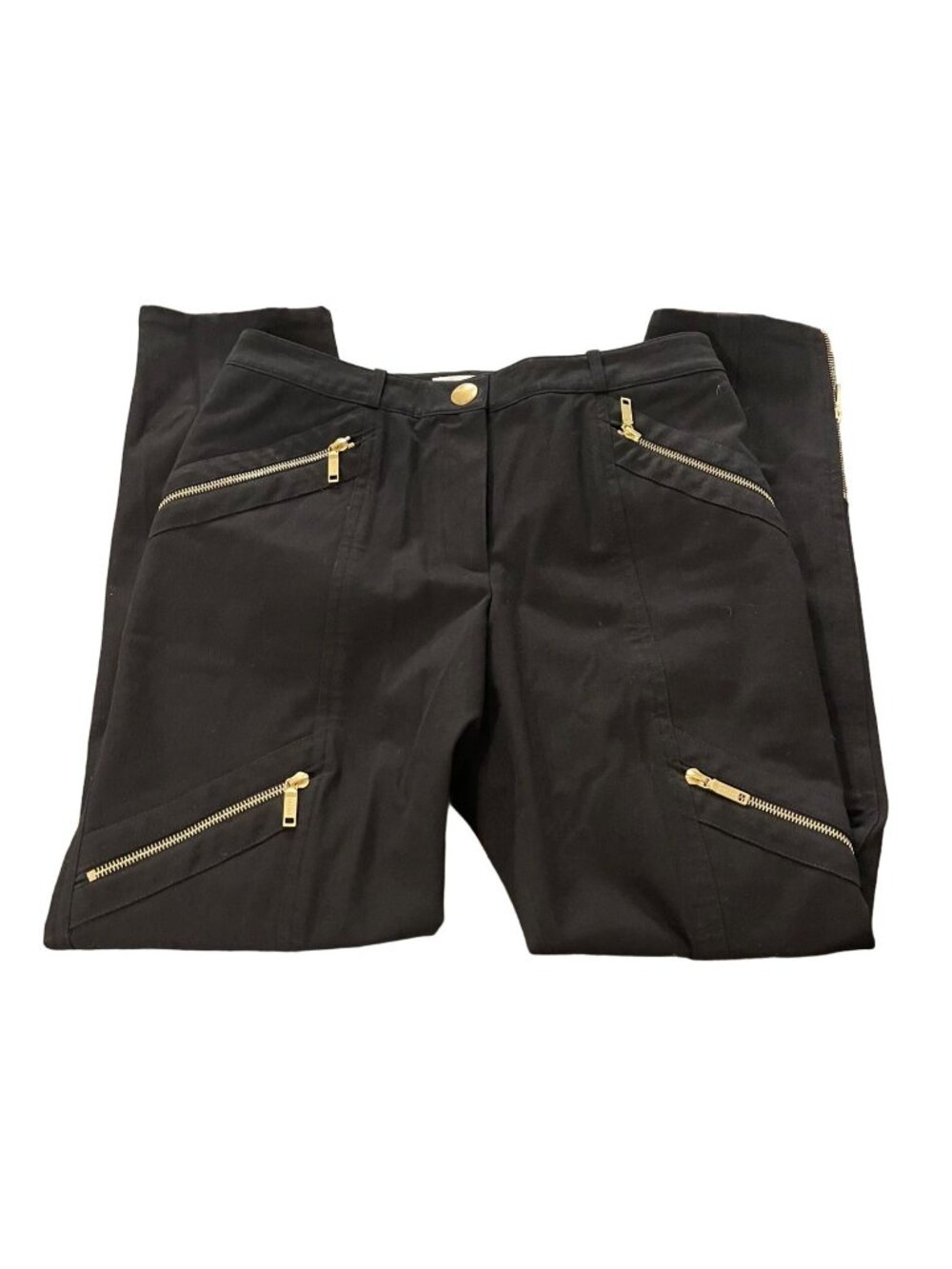 Celine Black Skinny Pants Gold Zipper Details Cotton Spandex Blend Sz 8 or FR40